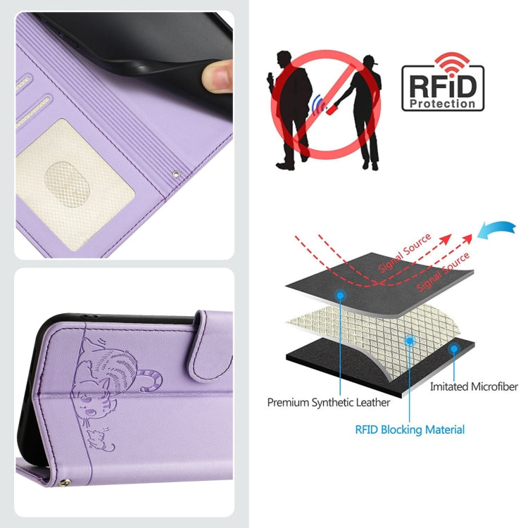 For OnePlus Nord CE3 5G India Cat Rat Embossed Pattern RFID Leather Phone Case with Lanyard(Purple) - OnePlus Cases by buy2fix | Online Shopping UK | buy2fix