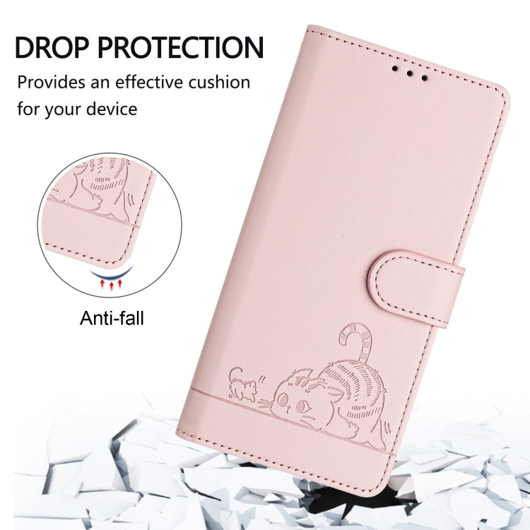 For OnePlus 10 Pro 5G Cat Rat Embossed Pattern RFID Leather Phone Case with Lanyard(Pink) - OnePlus Cases by buy2fix | Online Shopping UK | buy2fix