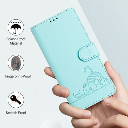 For OnePlus Nord CE 5G Cat Rat Embossed Pattern RFID Leather Phone Case with Lanyard(Mint Green) - OnePlus Cases by buy2fix | Online Shopping UK | buy2fix