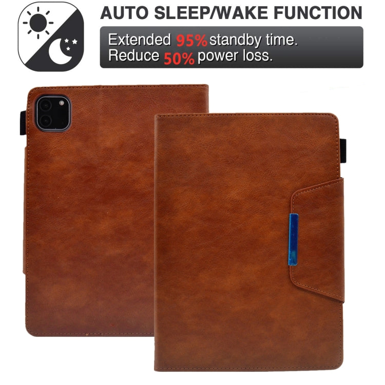 For iPad Pro 11 2024 Suede Cross Texture Magnetic Clasp Leather Smart Tablet Case(Brown) - iPad Pro 11 2024 Cases by buy2fix | Online Shopping UK | buy2fix