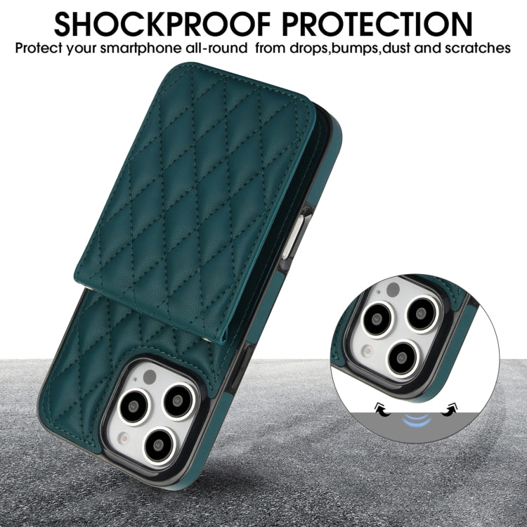 For iPhone 16 Pro YM015 Crossbody Rhombic Card Bag RFID Phone Case(Green) - iPhone 16 Pro Cases by buy2fix | Online Shopping UK | buy2fix