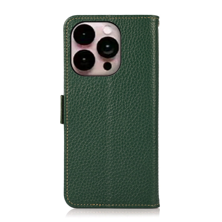 For iPhone 16 Pro Max KHAZNEH Side-Magnetic Litchi Genuine Leather RFID Case(Green) - iPhone 16 Pro Max Cases by buy2fix | Online Shopping UK | buy2fix