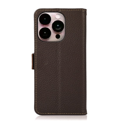 For iPhone 16 Pro KHAZNEH Side-Magnetic Litchi Genuine Leather RFID Case(Brown) - iPhone 16 Pro Cases by buy2fix | Online Shopping UK | buy2fix