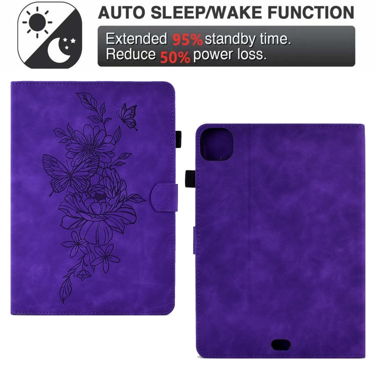 For iPad Pro 11 2024 Peony Butterfly Embossed Leather Smart Tablet Case(Purple) - iPad Pro 11 2024 Cases by buy2fix | Online Shopping UK | buy2fix