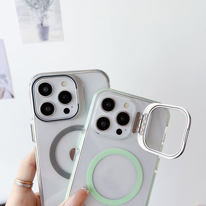 For iPhone 15 Plus J2 High Transparent MagSafe Magnetic Frame Holder Phone Case(White) - iPhone 15 Plus Cases by buy2fix | Online Shopping UK | buy2fix