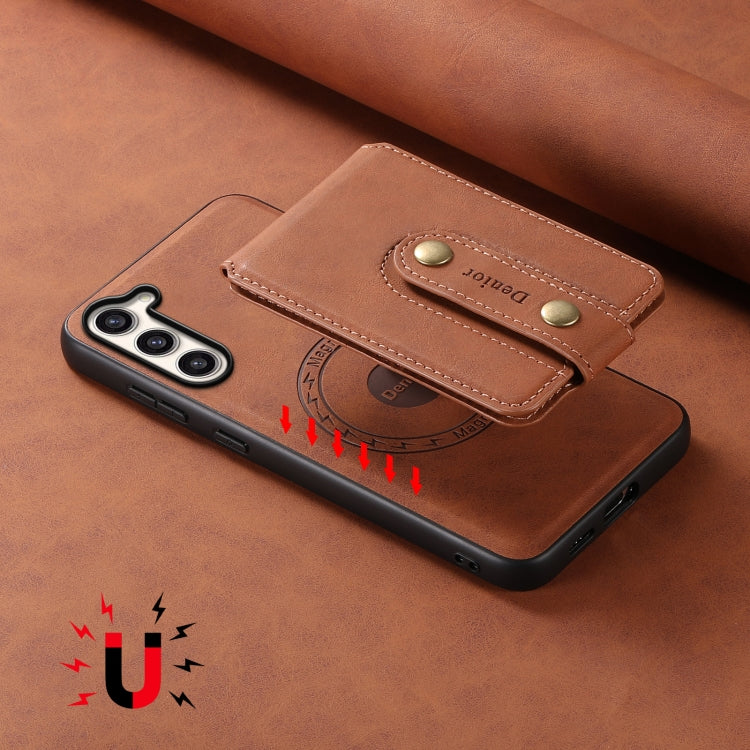 For Samsung Galaxy S23+ 5G Denior D14 NK Retro Pattern MagSafe Magnetic Card Holder Leather Phone Case(Brown) - Galaxy S23+ 5G Cases by Denior | Online Shopping UK | buy2fix