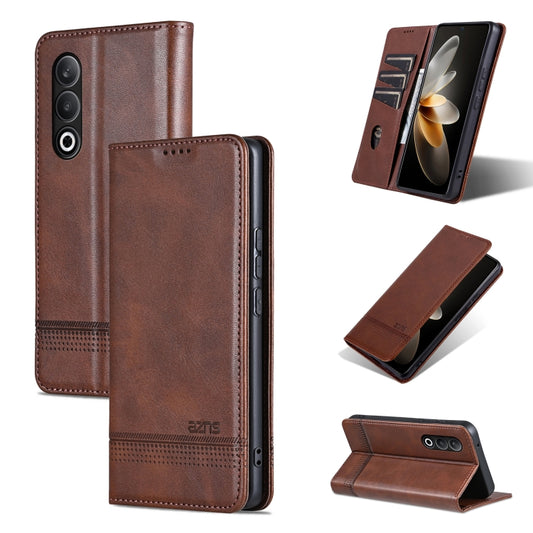 For OnePlus Nord CE4 AZNS Magnetic Calf Texture Flip Leather Phone Case(Dark Brown) - OnePlus Cases by AZNS | Online Shopping UK | buy2fix