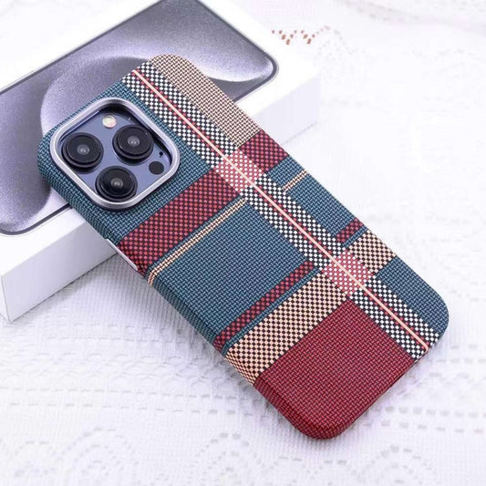 For iPhone 13 Pro Kevlar Carbon Fiber Texture MagSafe Magnetic Phone Case(Red Green Checkered) - iPhone 13 Pro Cases by buy2fix | Online Shopping UK | buy2fix