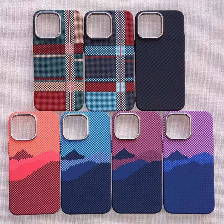 For iPhone 12 Kevlar Carbon Fiber Texture MagSafe Magnetic Phone Case(Red Blue Checkered) - iPhone 12 / 12 Pro Cases by buy2fix | Online Shopping UK | buy2fix