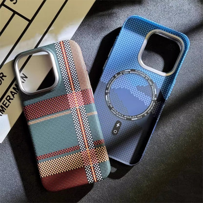 For iPhone 12 Kevlar Carbon Fiber Texture MagSafe Magnetic Phone Case(Red Blue Checkered) - iPhone 12 / 12 Pro Cases by buy2fix | Online Shopping UK | buy2fix