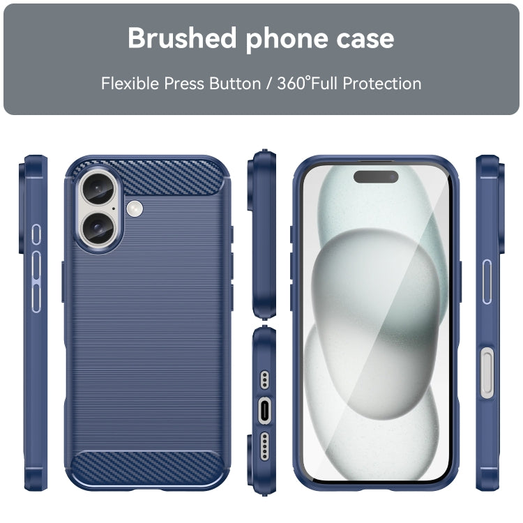 For iPhone 16 Brushed Texture Carbon Fiber TPU Phone Case(Blue) - iPhone 16 Cases by buy2fix | Online Shopping UK | buy2fix