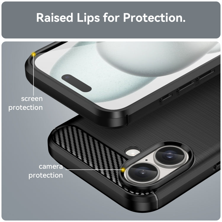 For iPhone 16 Brushed Texture Carbon Fiber TPU Phone Case(Black) - iPhone 16 Cases by buy2fix | Online Shopping UK | buy2fix