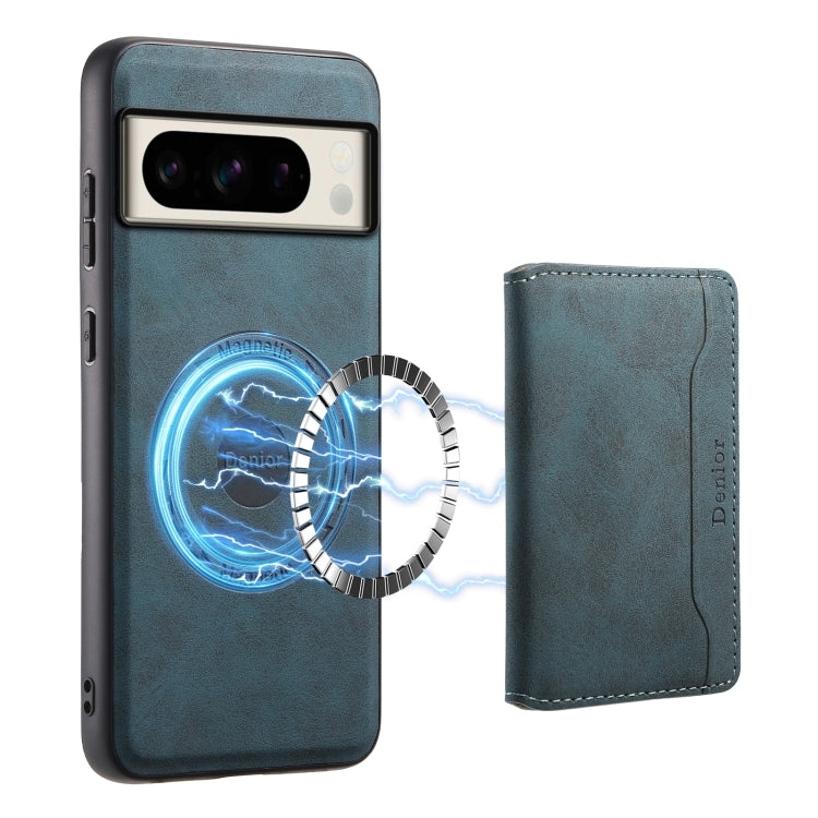 For Google Pixel 8 Pro Denior D13 Retro Texture Leather MagSafe Card Bag Phone Case(Blue) - Google Cases by Denior | Online Shopping UK | buy2fix