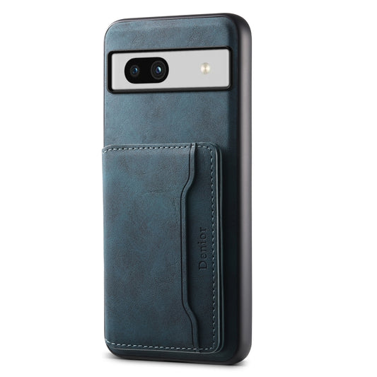 For Google Pixel 7a Denior D13 Retro Texture Leather MagSafe Card Bag Phone Case(Blue) - Google Cases by Denior | Online Shopping UK | buy2fix