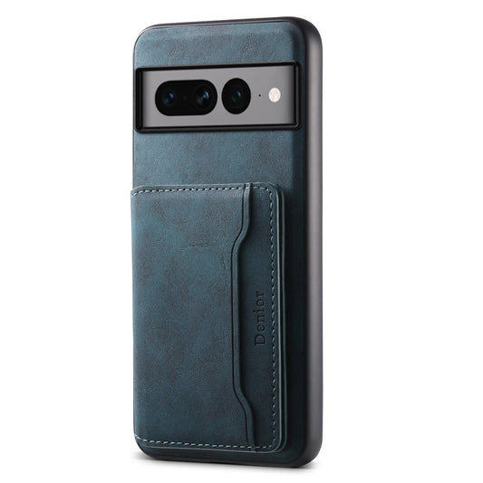 For Google Pixel 7 Pro 5G Denior D13 Retro Texture Leather MagSafe Card Bag Phone Case(Blue) - Google Cases by Denior | Online Shopping UK | buy2fix