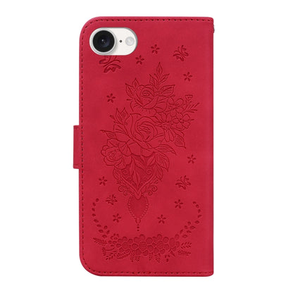 For iPhone SE 2024 Butterfly Rose Embossed Leather Phone Case(Red) - More iPhone Cases by buy2fix | Online Shopping UK | buy2fix