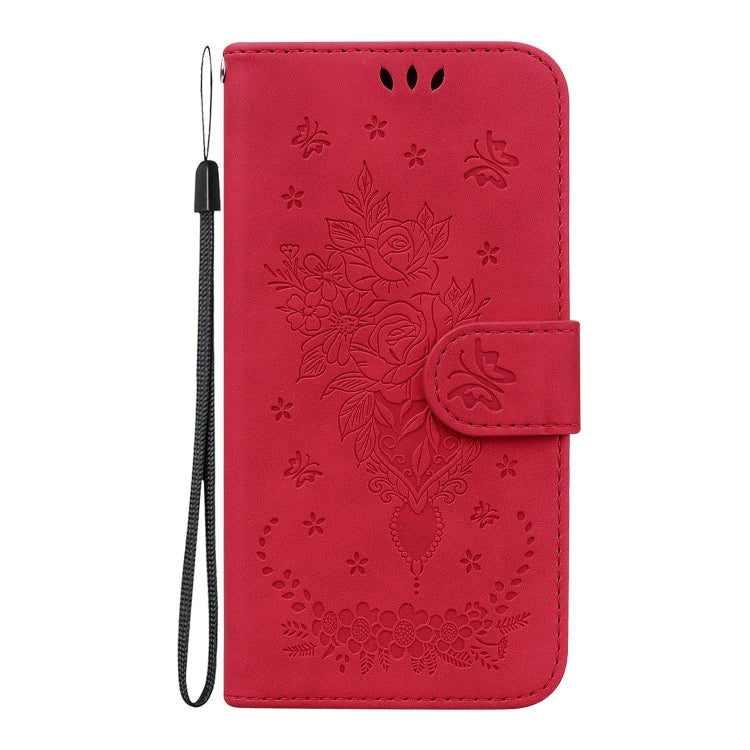 For iPhone 16 Pro Butterfly Rose Embossed Leather Phone Case(Red) - iPhone 16 Pro Cases by buy2fix | Online Shopping UK | buy2fix