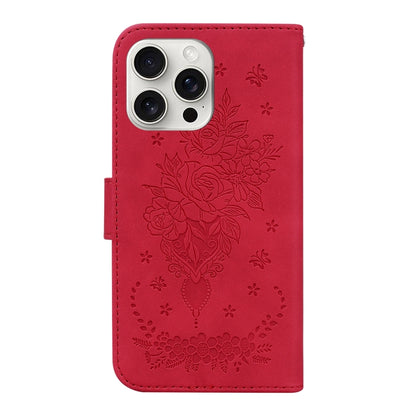 For iPhone 16 Pro Butterfly Rose Embossed Leather Phone Case(Red) - iPhone 16 Pro Cases by buy2fix | Online Shopping UK | buy2fix