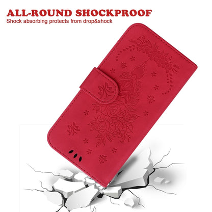 For iPhone 16 Pro Butterfly Rose Embossed Leather Phone Case(Red) - iPhone 16 Pro Cases by buy2fix | Online Shopping UK | buy2fix