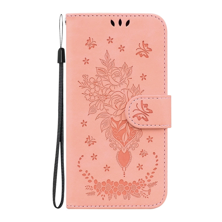 For iPhone 16 Plus Butterfly Rose Embossed Leather Phone Case(Pink) - iPhone 16 Plus Cases by buy2fix | Online Shopping UK | buy2fix