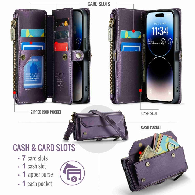 For iPhone 14 Pro Max CaseMe C36 Card Slots Zipper Wallet RFID Anti-theft Leather Phone Case(Purple) - iPhone 14 Pro Max Cases by CaseMe | Online Shopping UK | buy2fix