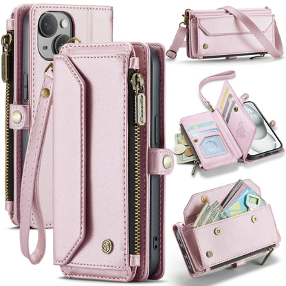 For iPhone 15 Plus CaseMe C36 Card Slots Zipper Wallet RFID Anti-theft Leather Phone Case(Pink) - iPhone 15 Plus Cases by CaseMe | Online Shopping UK | buy2fix