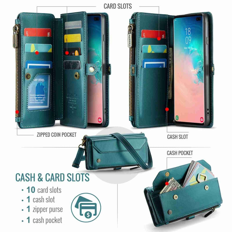 For Samsung Galaxy S10+ CaseMe C36 Card Slots Zipper Wallet RFID Anti-theft Leather Phone Case(Blue-green) - Galaxy Phone Cases by CaseMe | Online Shopping UK | buy2fix