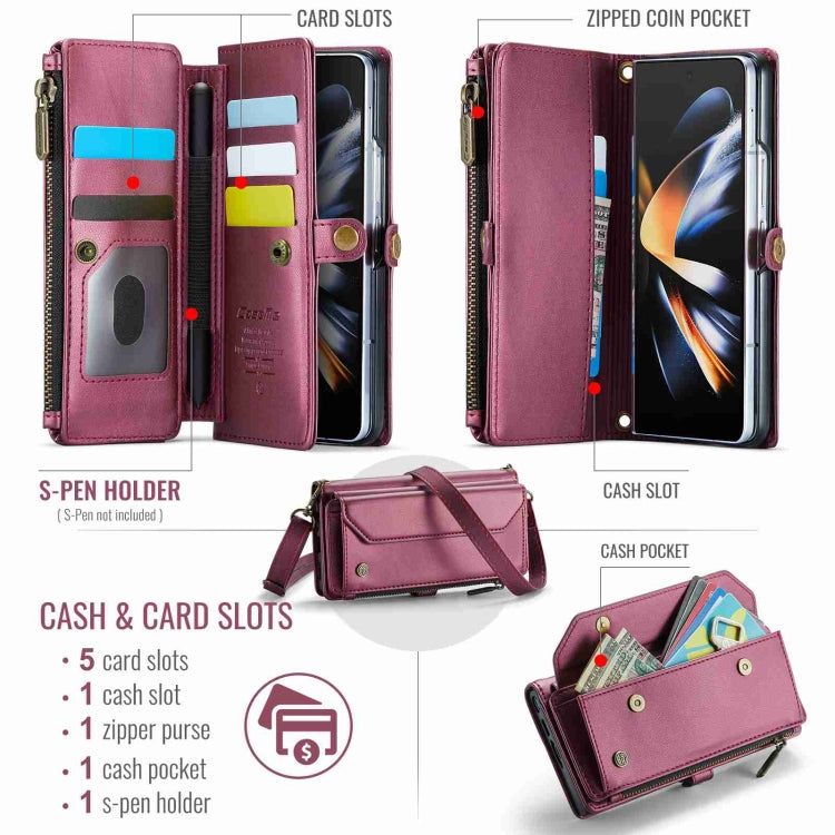 For Samsung Galaxy Z Fold4 CaseMe C36 Card Slots Zipper Wallet RFID Anti-theft Leather Phone Case(Wine Red) - Galaxy Z Fold4 5G Cases by CaseMe | Online Shopping UK | buy2fix