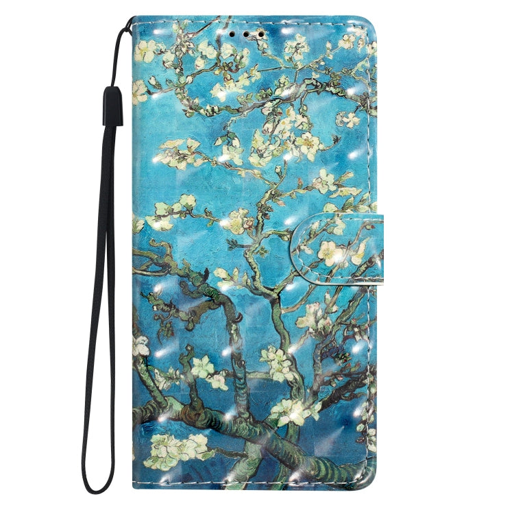 For iPhone 16 Plus 3D Pattern Leather Phone Case(Blue Base Apricot Flower) - iPhone 16 Plus Cases by buy2fix | Online Shopping UK | buy2fix