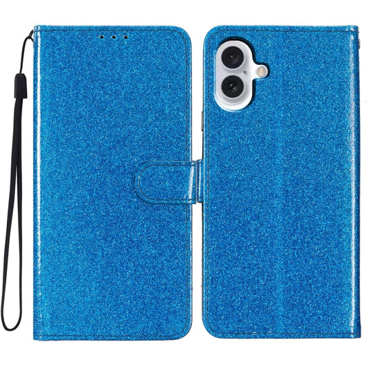 For iPhone 16 Plus Glitter Powder Flip Leather Phone Case(Blue) - iPhone 16 Plus Cases by buy2fix | Online Shopping UK | buy2fix