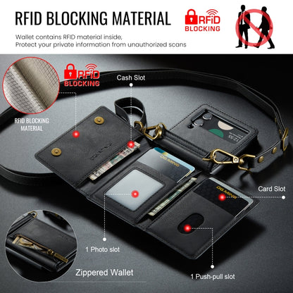 For Samsung Galaxy Z Flip3 5G DG.MING M5 Series Zip RFID Multi Card Detachable Leather Phone Case with Long Lanyard(Black) - Galaxy Phone Cases by DG.MING | Online Shopping UK | buy2fix