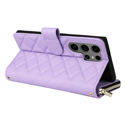 For Samsung Galaxy S25 Ultra 5G Crossbody Rhombic Zipper Tower Buckle Leather Phone Case with Lanyard(Purple) - Galaxy S25 Ultra 5G Cases by buy2fix | Online Shopping UK | buy2fix