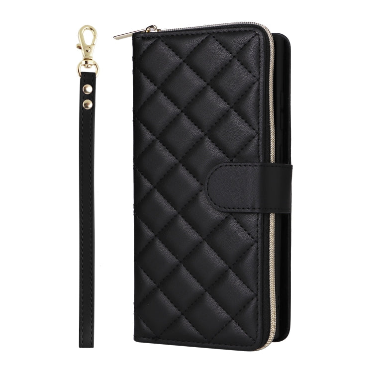 For Samsung Galaxy S25 Ultra 5G Crossbody Rhombic Zipper Tower Buckle Leather Phone Case with Lanyard(Black) - Galaxy S25 Ultra 5G Cases by buy2fix | Online Shopping UK | buy2fix