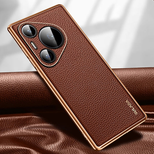 For Huawei Pura 70 SULADA TPU + Litchi Texture Leather Phone Case(Brown) - Huawei Cases by SULADA | Online Shopping UK | buy2fix