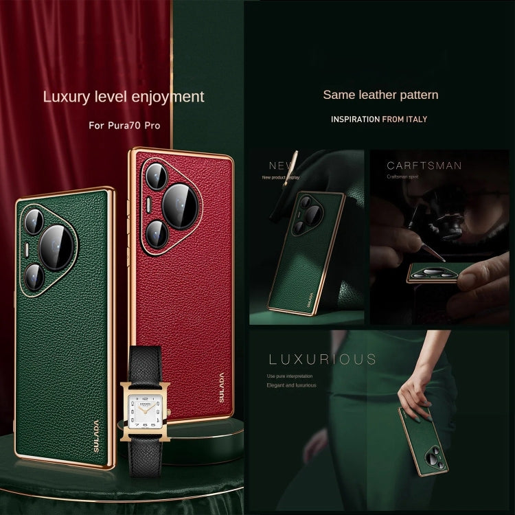 For Huawei Pura 70 SULADA TPU + Litchi Texture Leather Phone Case(Green) - Huawei Cases by SULADA | Online Shopping UK | buy2fix