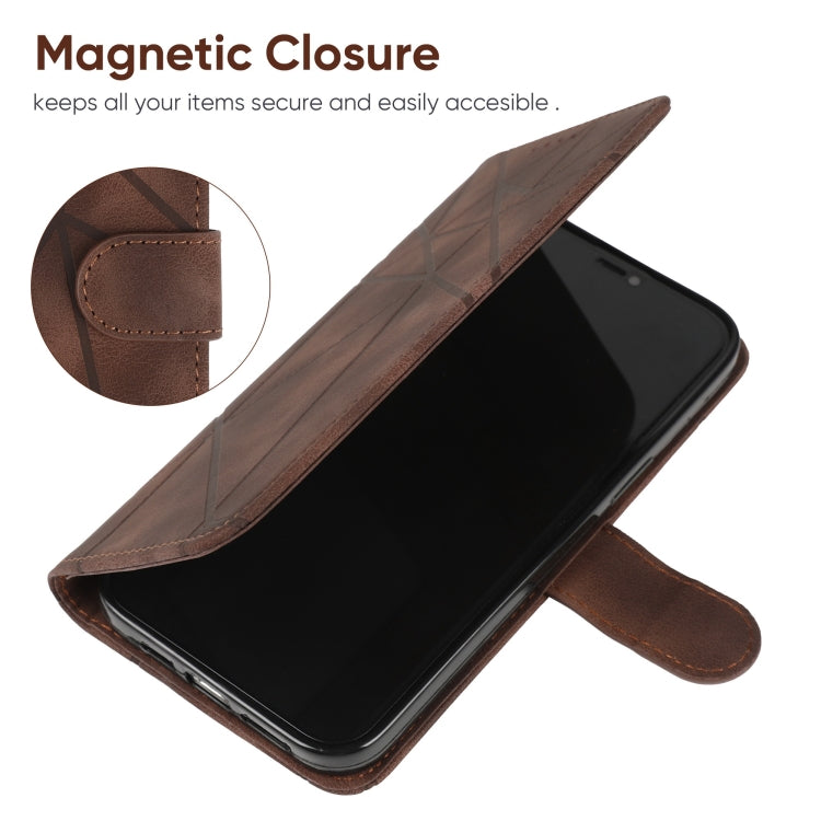 For Motorola Moto G Play 4G 2024 Skin Feel Geometric Lines Leather Phone Case(Brown) - Motorola Cases by buy2fix | Online Shopping UK | buy2fix