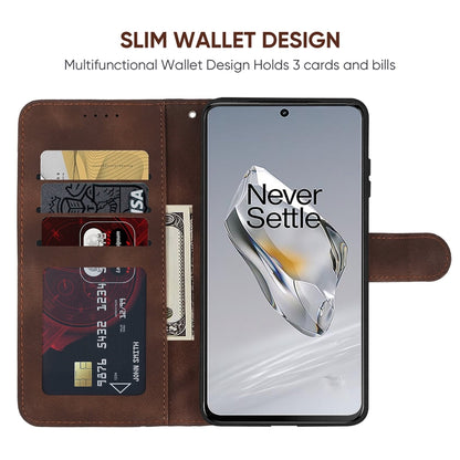 For OnePlus 12 Skin Feel Geometric Lines Leather Phone Case(Brown) - OnePlus Cases by buy2fix | Online Shopping UK | buy2fix