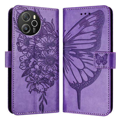 For Blackview Shark 8 Embossed Butterfly Leather Phone Case(Purple) - More Brand by buy2fix | Online Shopping UK | buy2fix