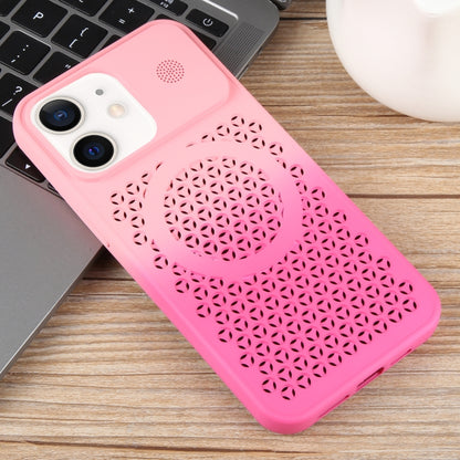 For iPhone 12 Gradient Color Honeycomb Aromatherapy MagSafe Phone Case(Pink+Rose Red) - iPhone 12 / 12 Pro Cases by buy2fix | Online Shopping UK | buy2fix