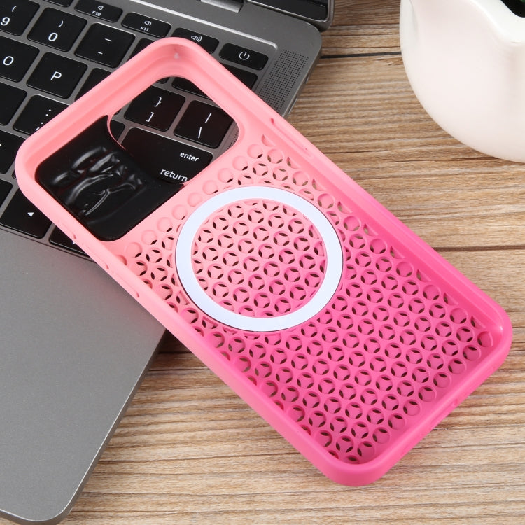 For iPhone 12 Gradient Color Honeycomb Aromatherapy MagSafe Phone Case(Pink+Rose Red) - iPhone 12 / 12 Pro Cases by buy2fix | Online Shopping UK | buy2fix