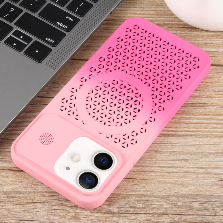 For iPhone 12 Gradient Color Honeycomb Aromatherapy MagSafe Phone Case(Pink+Rose Red) - iPhone 12 / 12 Pro Cases by buy2fix | Online Shopping UK | buy2fix