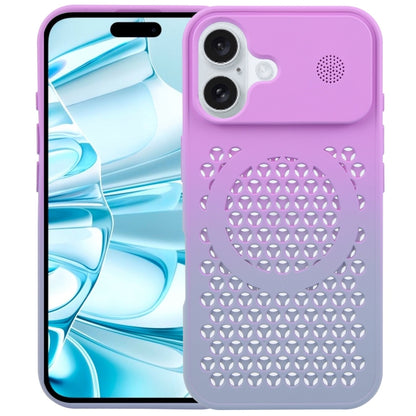 For iPhone 16 Plus Gradient Color Honeycomb Aromatherapy MagSafe Phone Case(Purple Grey) - iPhone 16 Plus Cases by buy2fix | Online Shopping UK | buy2fix