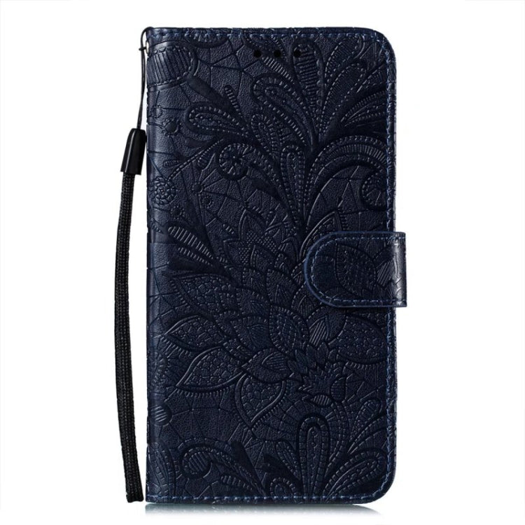 For Motorola Moto G Play 2024 Lace Flower Embossing Flip Leather Phone Case(Dark Blue) - Motorola Cases by buy2fix | Online Shopping UK | buy2fix
