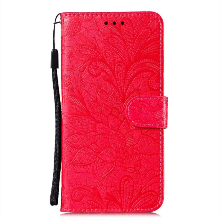 For Motorola Moto G Play 2024 Lace Flower Embossing Flip Leather Phone Case(Red) - Motorola Cases by buy2fix | Online Shopping UK | buy2fix