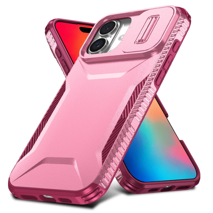 For iPhone 16 Plus Sliding Camshield Phone Case(Pink + Rose Red) - iPhone 16 Plus Cases by buy2fix | Online Shopping UK | buy2fix