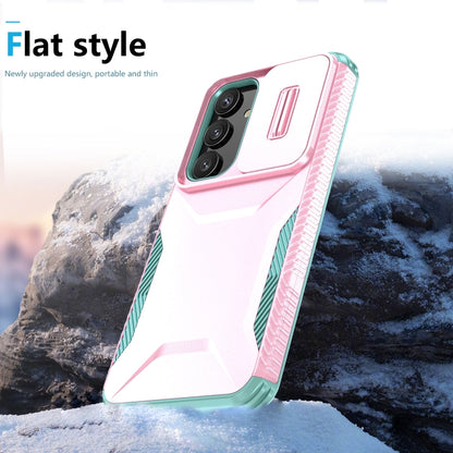 For Samsung Galaxy S25+ 5G / S24+ 5G Sliding Camshield Phone Case(Pink + Grey Green) - Galaxy S24+ 5G Cases by buy2fix | Online Shopping UK | buy2fix