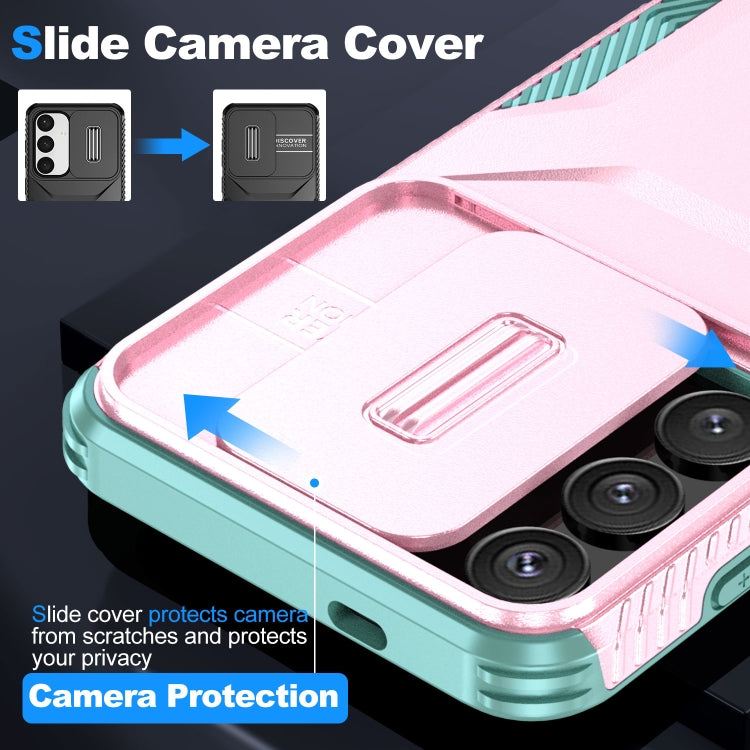 For Samsung Galaxy S25+ 5G / S24+ 5G Sliding Camshield Phone Case(Pink + Grey Green) - Galaxy S24+ 5G Cases by buy2fix | Online Shopping UK | buy2fix