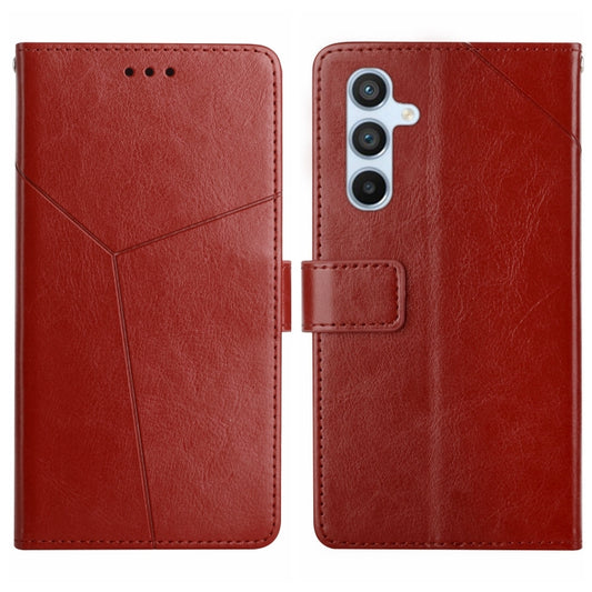 For Samsung Galaxy S25+ 5G Y-shaped Pattern Flip Leather Phone Case(Brown) - Galaxy S25+ 5G Cases by buy2fix | Online Shopping UK | buy2fix