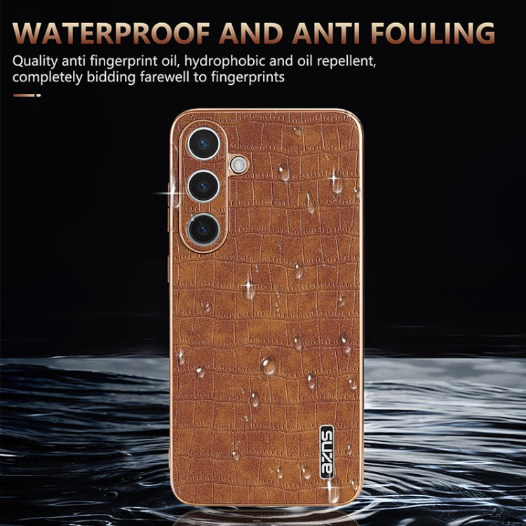 For Samsung Galaxy S25 5G AZNS Electroplated Frame Crocodile Texture Full Coverage Phone Case(Black) - Galaxy S25 5G Cases by AZNS | Online Shopping UK | buy2fix