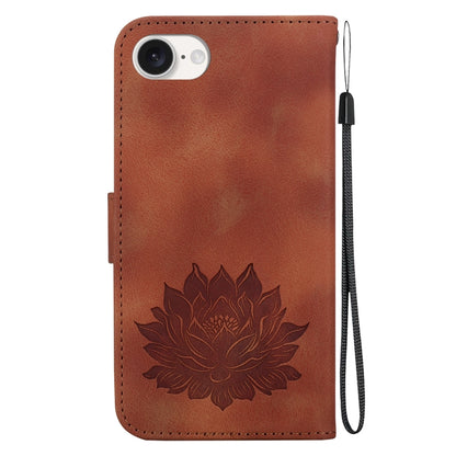 For iPhone SE 2024 Lotus Embossed Leather Phone Case(Brown) - More iPhone Cases by buy2fix | Online Shopping UK | buy2fix